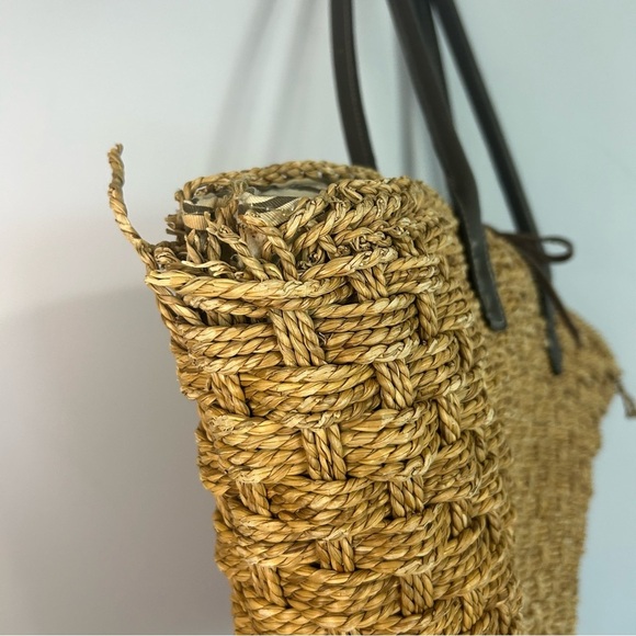 J. Crew Woven Sea Grass Tote Purse Tan Beige Large Bag - Picture 3 of 10